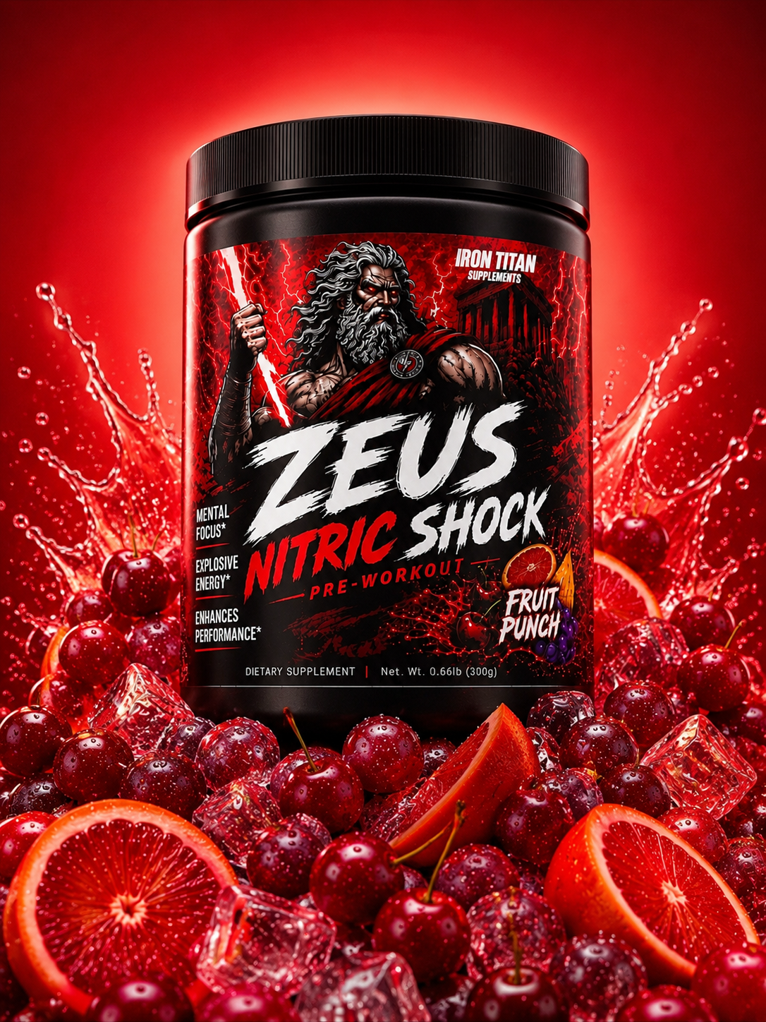 Zeus Nitric Shock Pre-Workout Fruit Punch by Iron Titan Supplements