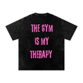 Acid Wash "The Gym Is My Therapy" Oversize T-Shirt - 250 GSM