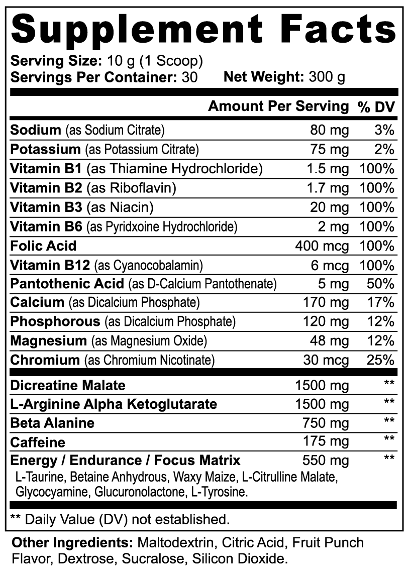 Zeus' Nitric Shock Pre-Workout Powder (Fruit Punch)