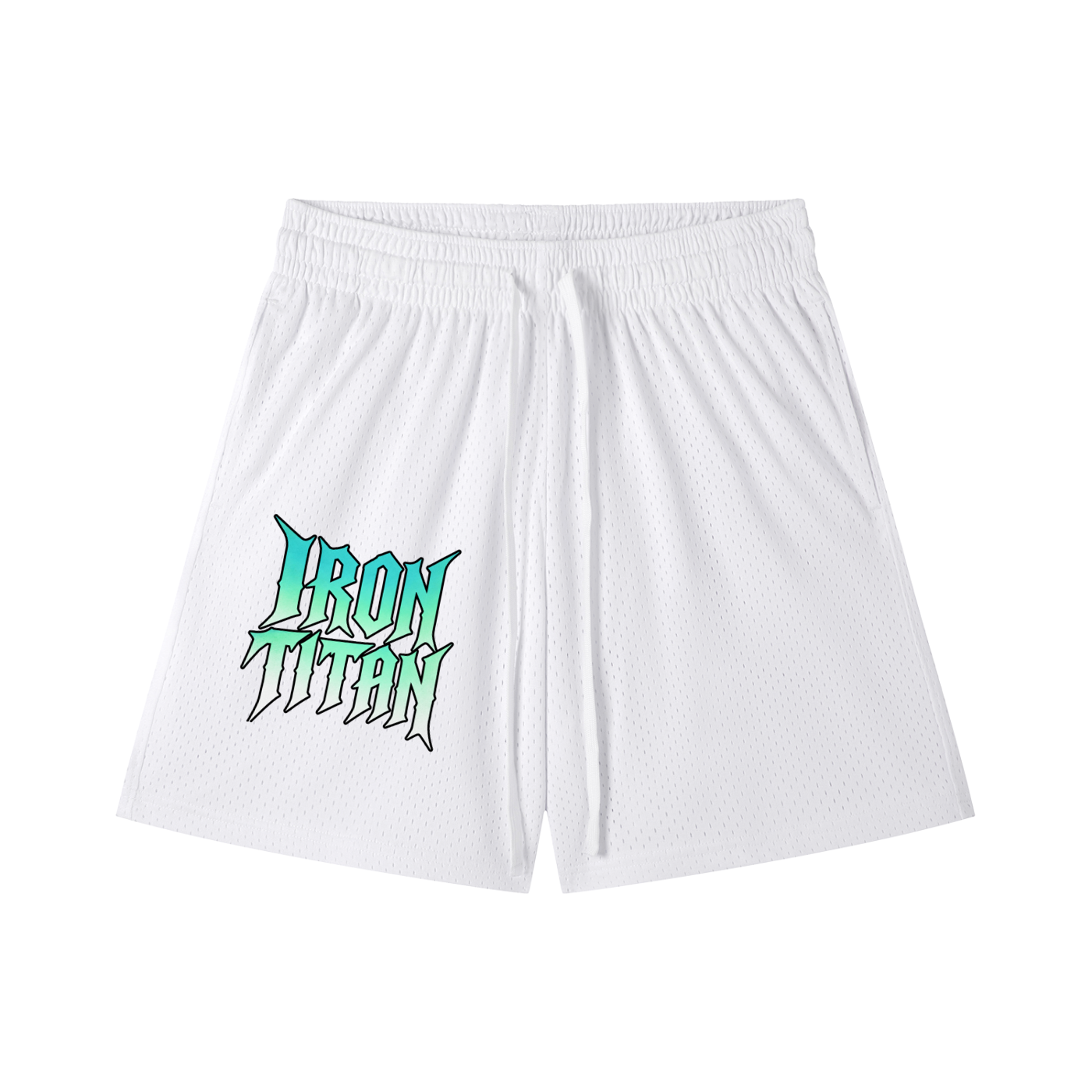 Mesh Drawstring Shorts (White/Aqua)