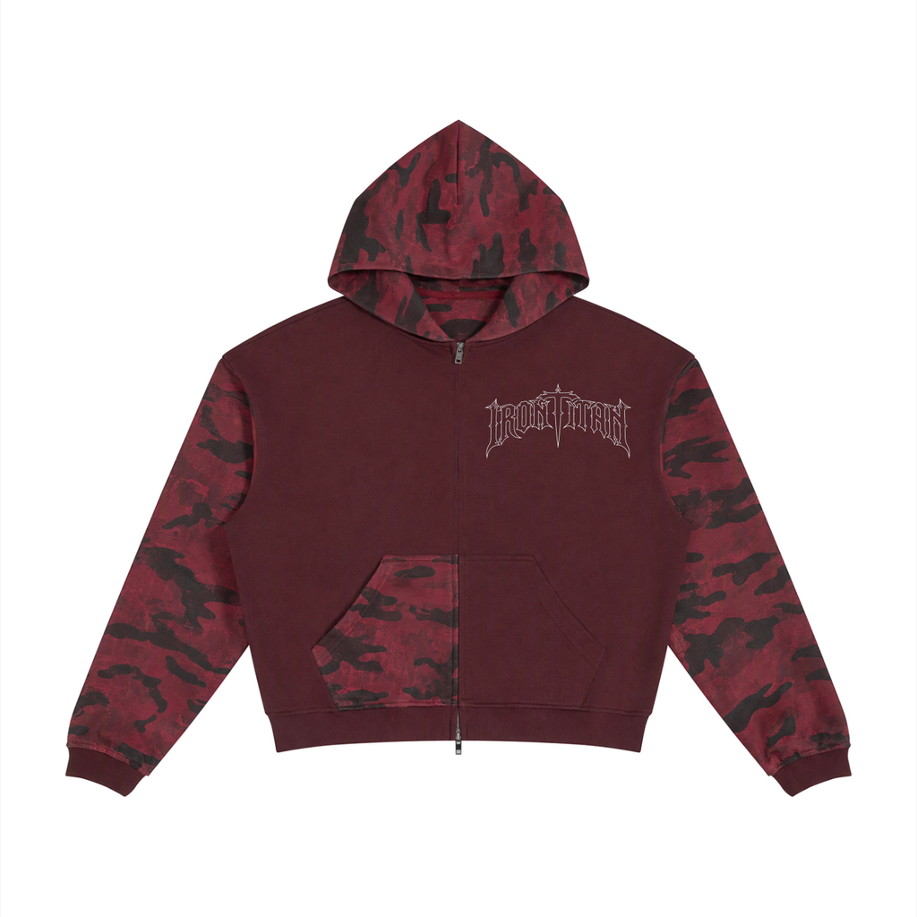 Unisex Blood War Colorblock Camo Full Zip Boxy Hoodie
