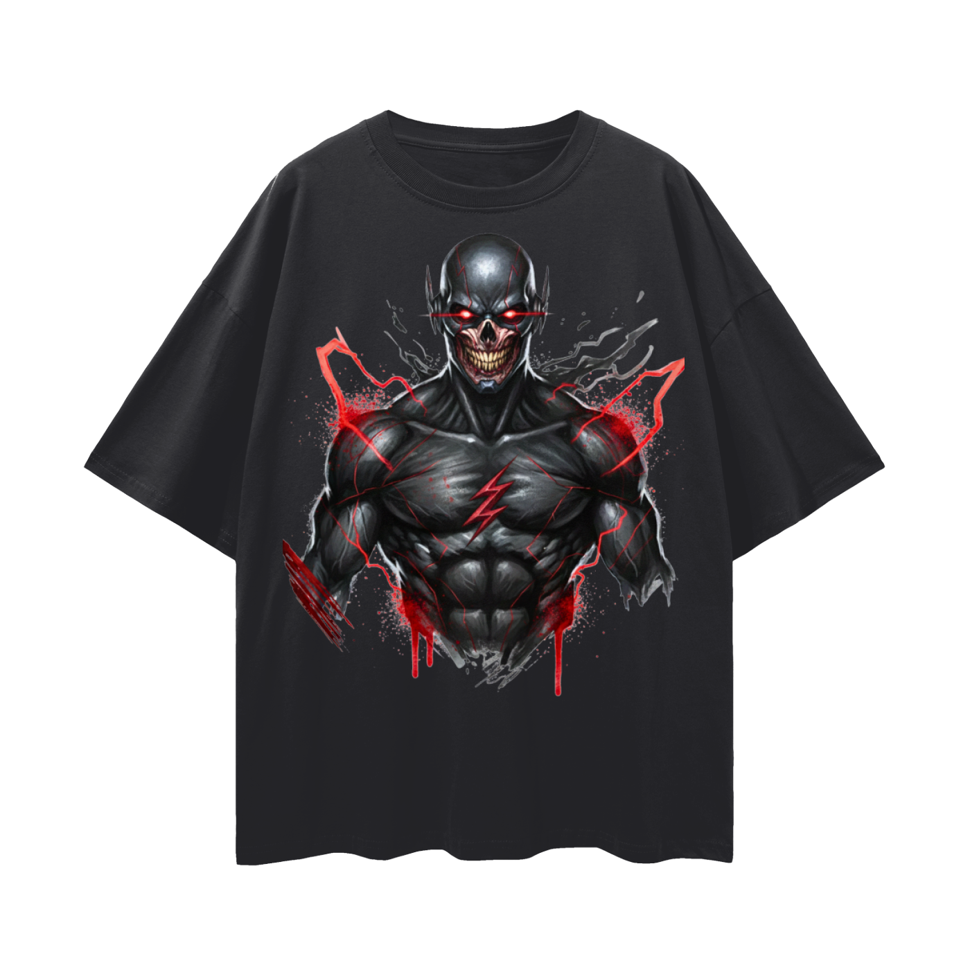 Oversize Black Flash Deep Drop Shoulder Tee - 190 GSM