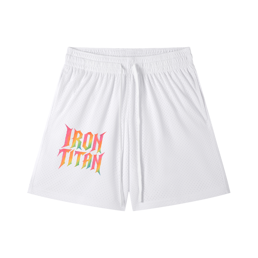 Iron Titan Drawstring Shorts (White/Rainbow Sherbet)